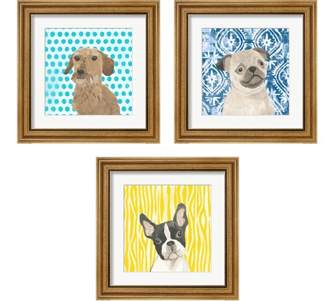 Parlor Pooches 3 Piece Framed Art Print Set by June Erica Vess