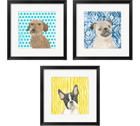 Parlor Pooches 3 Piece Framed Art Print Set by June Erica Vess