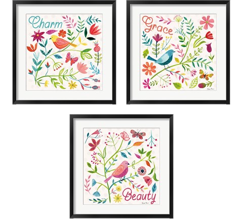 Budding Beauty 3 Piece Framed Art Print Set by Farida Zaman