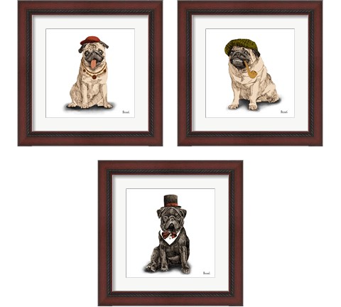 Pugs in Hats 3 Piece Framed Art Print Set by Bannarot