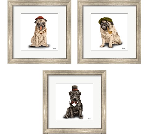 Pugs in Hats 3 Piece Framed Art Print Set by Bannarot