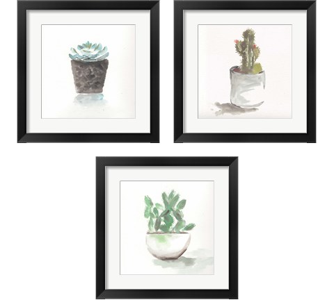 Watercolor Cactus Still Life 3 Piece Framed Art Print Set by Marcy Chapman