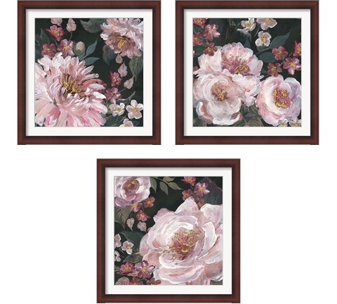 Romantic Moody Florals on Black 3 Piece Framed Art Print Set by Tre Sorelle Studios