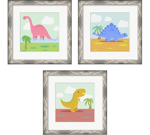 Li'l Dino 3 Piece Framed Art Print Set by Malia Rodrigues