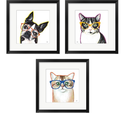 Bespectacled Pet 3 Piece Framed Art Print Set by Melissa Averinos