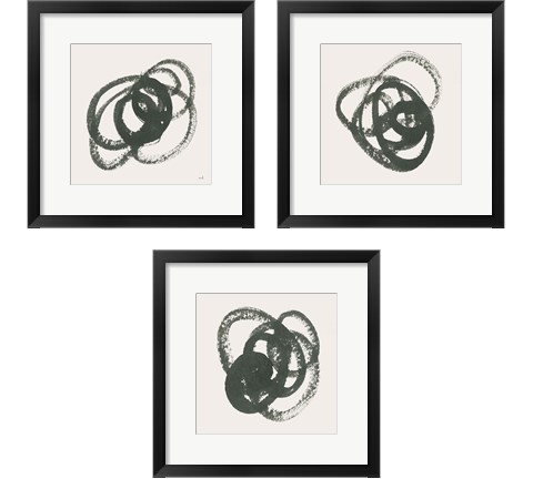 Scribbly Black 3 Piece Framed Art Print Set by Moira Hershey