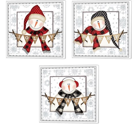 Jolly Snowman 3 Piece Canvas Print Set by Jennifer Pugh