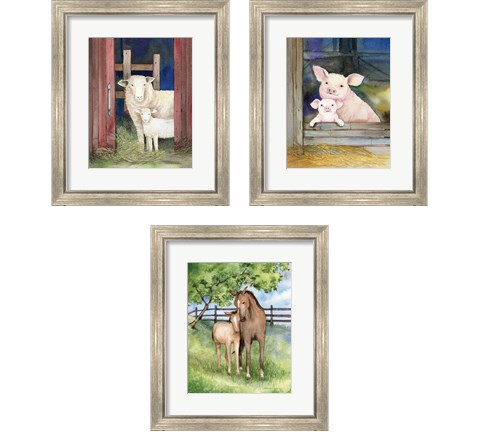 Farm Family Horses & Animals 3 Piece Framed Art Print Set by Kathleen Parr McKenna