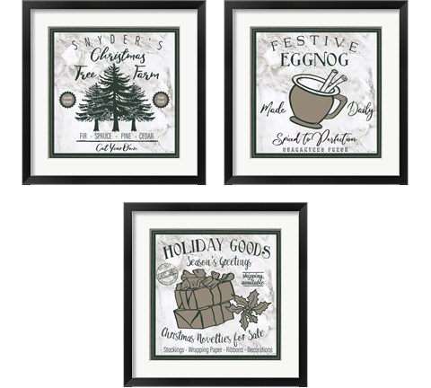 Taupe Christmas Sign 3 Piece Framed Art Print Set by Elizabeth Medley