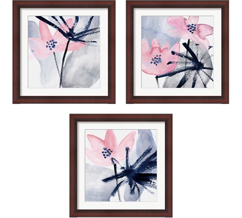 Pink Water Lilies 3 Piece Framed Art Print Set by Melissa Wang