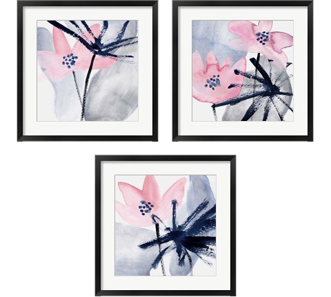 Pink Water Lilies 3 Piece Framed Art Print Set by Melissa Wang