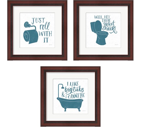 Turkish Tile Bathroom Puns 3 Piece Framed Art Print Set by Becky Thorns