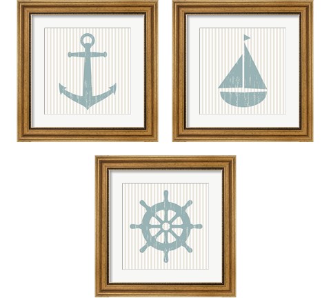 Blue Striped Nautical 3 Piece Framed Art Print Set by Sabine Berg