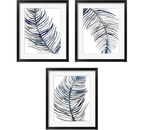 Blue Feathered Palm 3 Piece Framed Art Print Set by Emma Scarvey