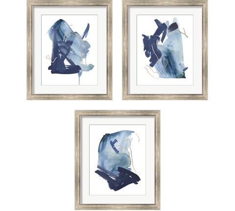 Indigo Collide 3 Piece Framed Art Print Set by Melissa Wang