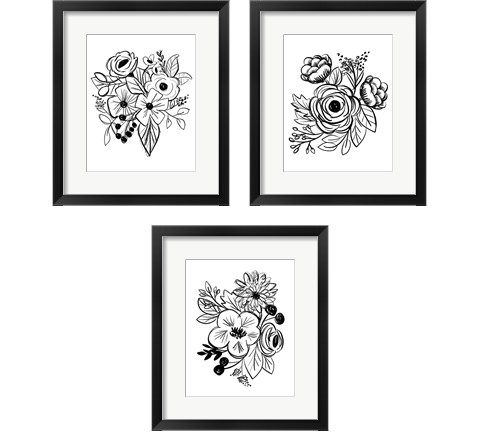 Flower Sketch 3 Piece Framed Art Print Set by Kyra Brown