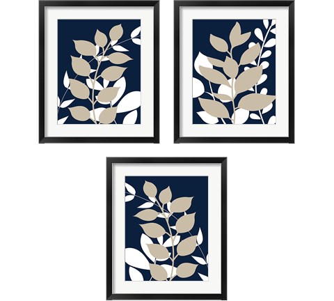 Navy Foliage 3 Piece Framed Art Print Set by Tamara Robinson