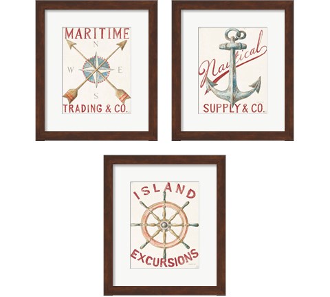 Floursack Nautical Red 3 Piece Framed Art Print Set by Danhui Nai