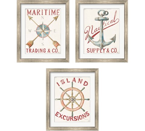 Floursack Nautical Red 3 Piece Framed Art Print Set by Danhui Nai