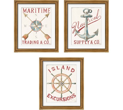 Floursack Nautical Red 3 Piece Framed Art Print Set by Danhui Nai