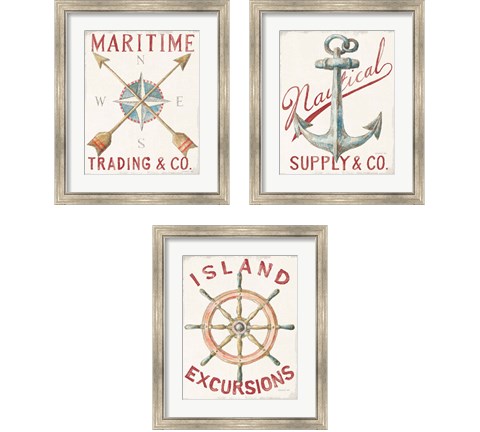 Floursack Nautical Red 3 Piece Framed Art Print Set by Danhui Nai