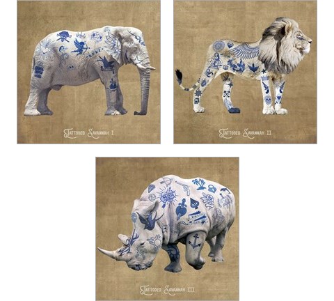 Tattooed Savannah 3 Piece Art Print Set by Steven Hill