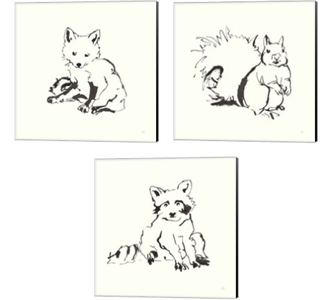 Line Fox 3 Piece Canvas Print Set by Chris Paschke