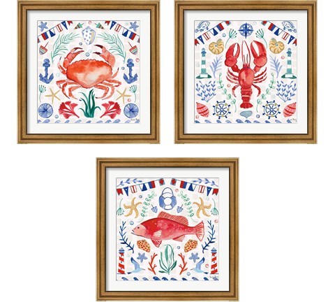 Maritime Delight 3 Piece Framed Art Print Set by Farida Zaman