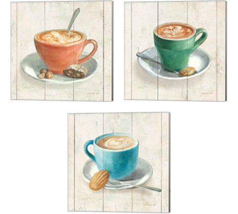 Wake Me Up Coffee 3 Piece Canvas Print Set by Danhui Nai