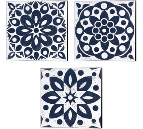 Blue and White Tile 3 Piece Canvas Print Set by Kathrine Lovell