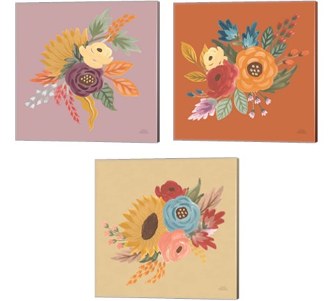 Harvest Garden Flowers 3 Piece Canvas Print Set by Laura Marshall