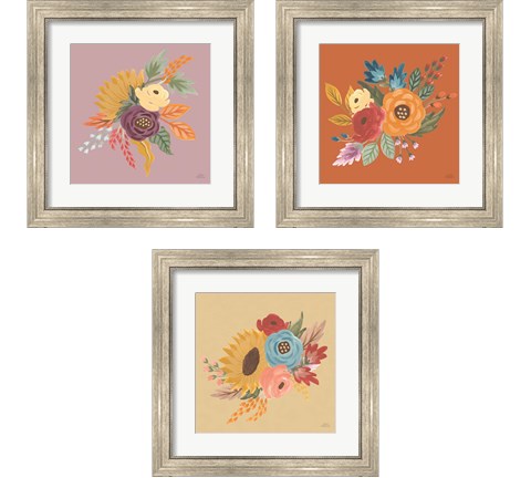 Harvest Garden Flowers 3 Piece Framed Art Print Set by Laura Marshall