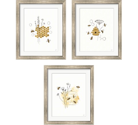 Bees and Botanicals 3 Piece Framed Art Print Set by Leah York