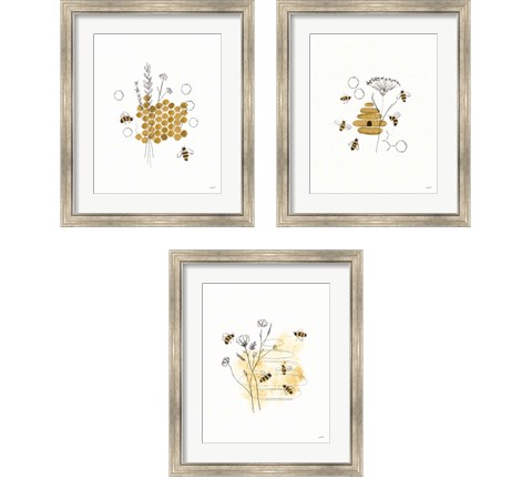 Bees and Botanicals 3 Piece Framed Art Print Set by Leah York