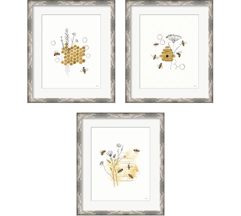 Bees and Botanicals 3 Piece Framed Art Print Set by Leah York