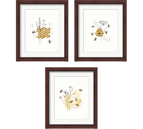 Bees and Botanicals 3 Piece Framed Art Print Set by Leah York