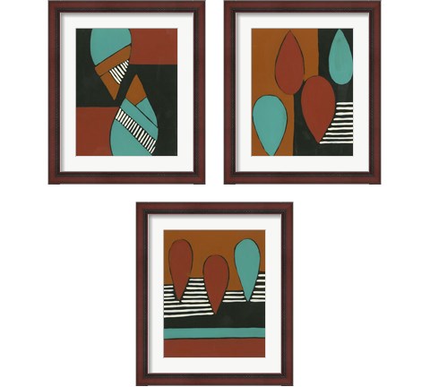 Rust & Teal Patterns 3 Piece Framed Art Print Set by Regina Moore