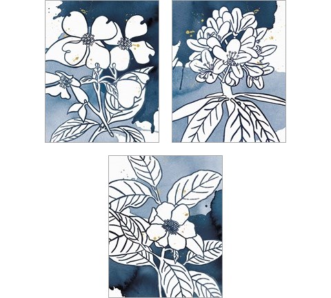 Indigo Blooms 3 Piece Art Print Set by Wild Apple Portfolio