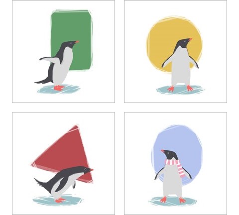 Minimalist Penguin, Girls 4 Piece Art Print Set by Color Me Happy