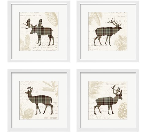 Plaid Lodge Tan 4 Piece Framed Art Print Set by Wild Apple Portfolio