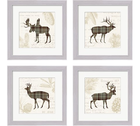 Plaid Lodge Tan 4 Piece Framed Art Print Set by Wild Apple Portfolio