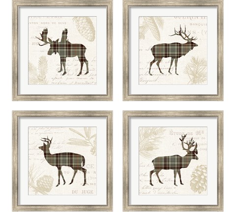 Plaid Lodge Tan 4 Piece Framed Art Print Set by Wild Apple Portfolio