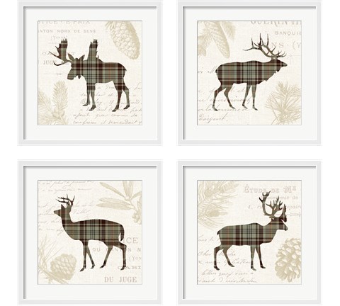 Plaid Lodge Tan 4 Piece Framed Art Print Set by Wild Apple Portfolio