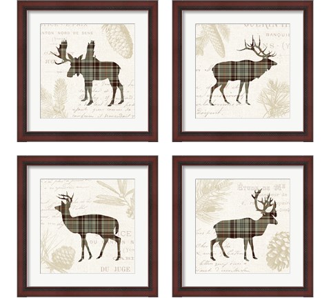 Plaid Lodge Tan 4 Piece Framed Art Print Set by Wild Apple Portfolio