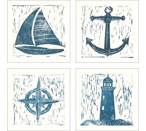 Nautical Collage on White 4 Piece Art Print Set by Courtney Prahl