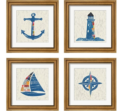 Nautical Collage on Linen 4 Piece Framed Art Print Set by Courtney Prahl