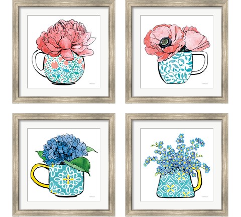 Floral Teacups 4 Piece Framed Art Print Set by Beth Grove