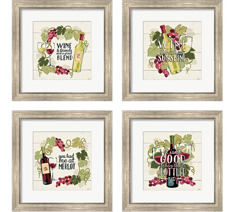 Wine and Friends 4 Piece Framed Art Print Set by Janelle Penner