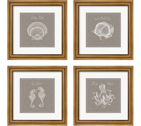 Underwater Life Greige 4 Piece Framed Art Print Set by Daphne Brissonnet