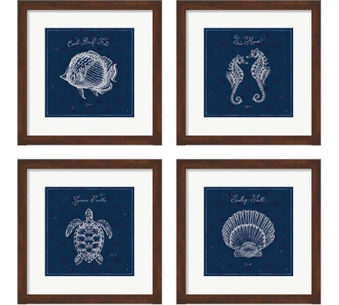 Underwater Life Navy 4 Piece Framed Art Print Set by Daphne Brissonnet